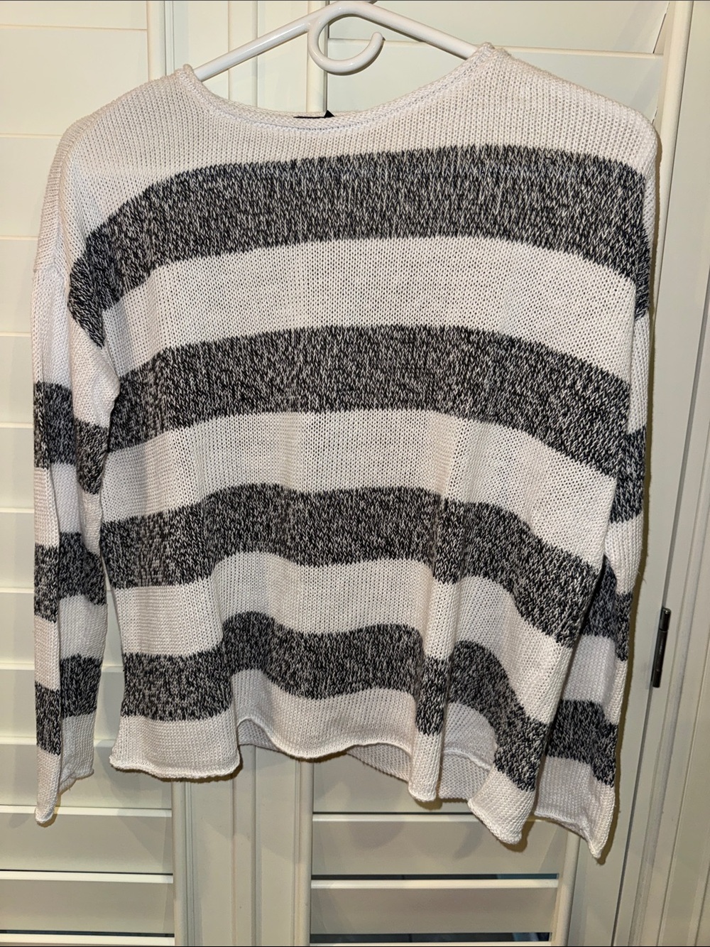 Eileen Fisher Striped Open-Knit Crew Sweater - White & Black